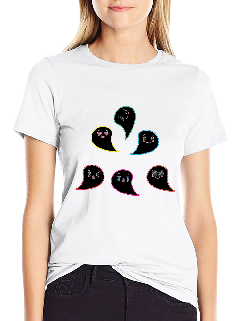 Emo Ghost T-Shirt - Black Casual Cotton Tee