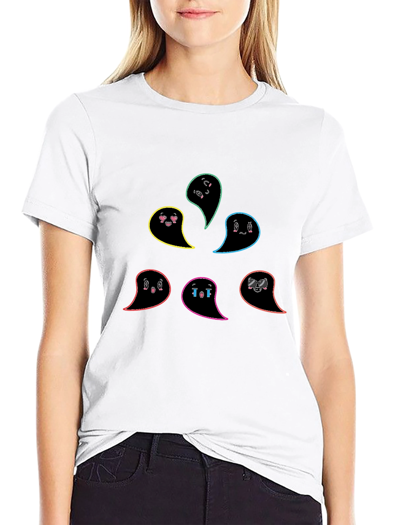 Emo Ghost T-Shirt - Black Casual Cotton Tee