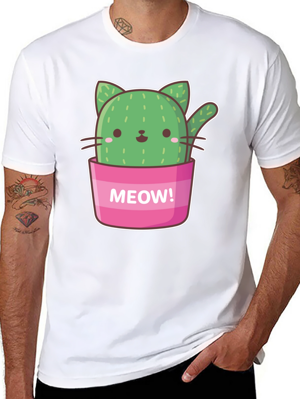 Cactus Cat Graphic T-Shirt - Meow! Design