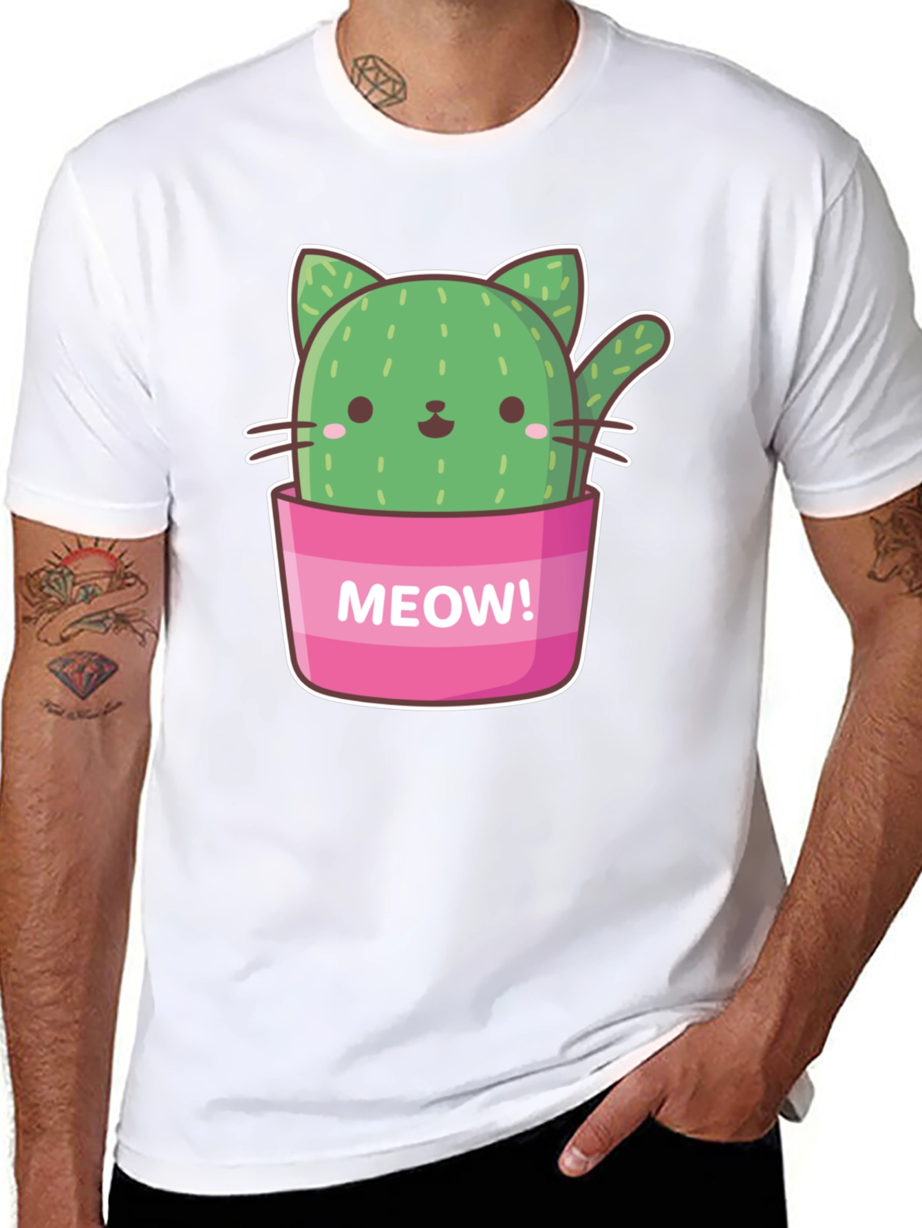 Cactus Cat Graphic T-Shirt - Meow! Design
