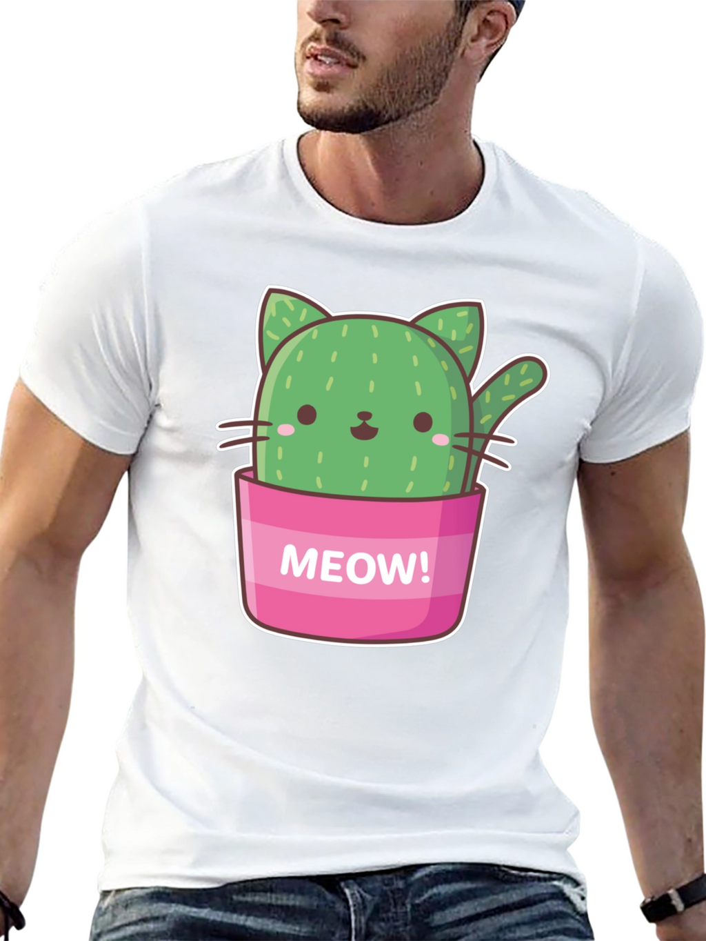 Cactus Cat Graphic T-Shirt - Meow! Design