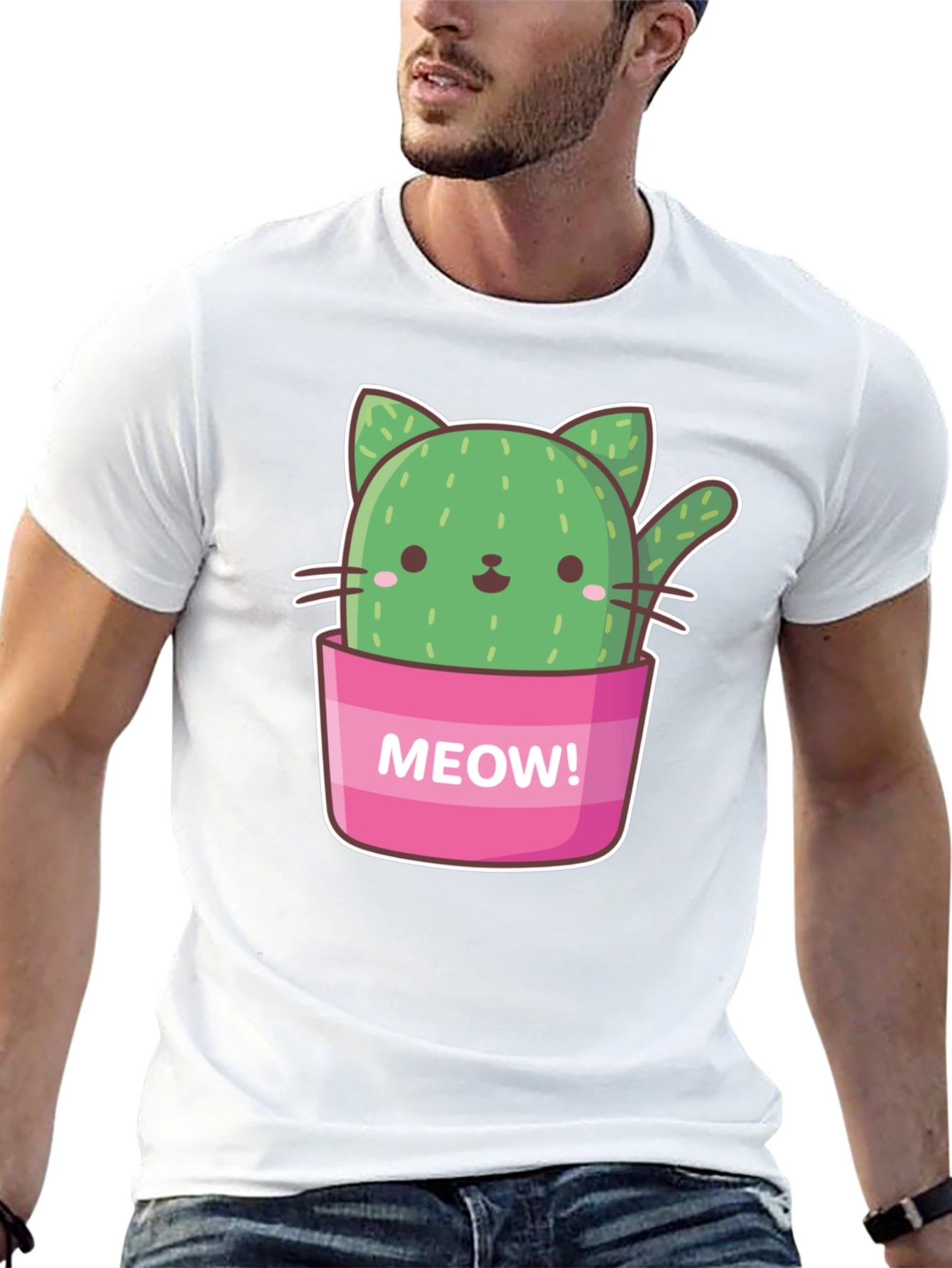 Cactus Cat Graphic T-Shirt - Meow! Design