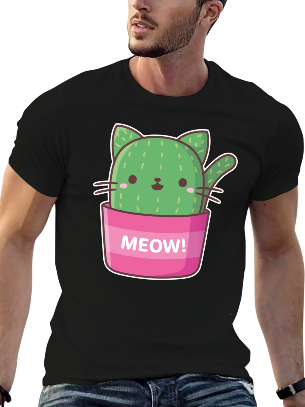 Cactus Cat Graphic T-Shirt - Meow! Design