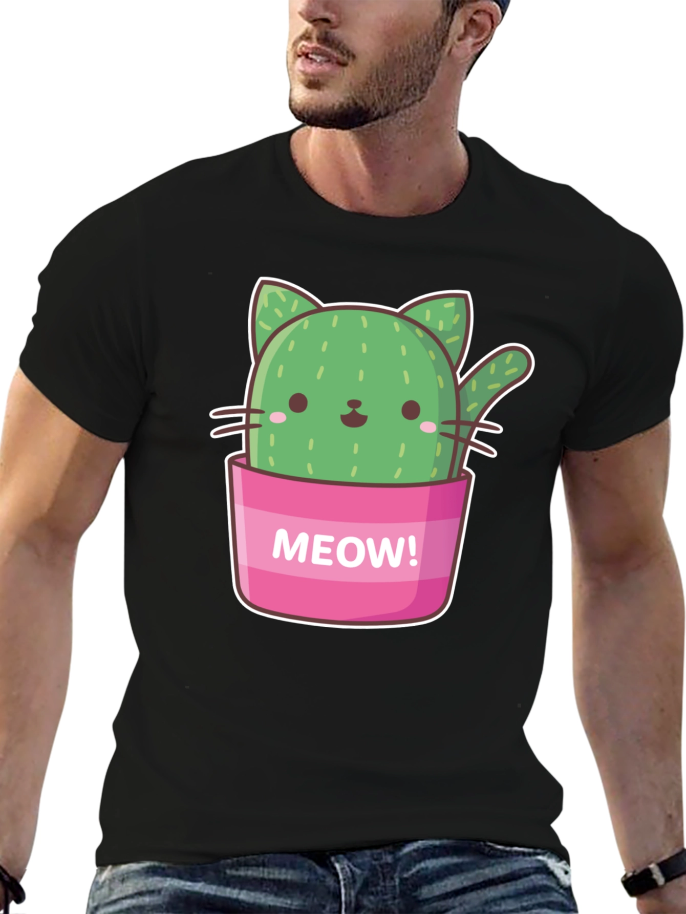 Cactus Cat Graphic T-Shirt - Meow! Design