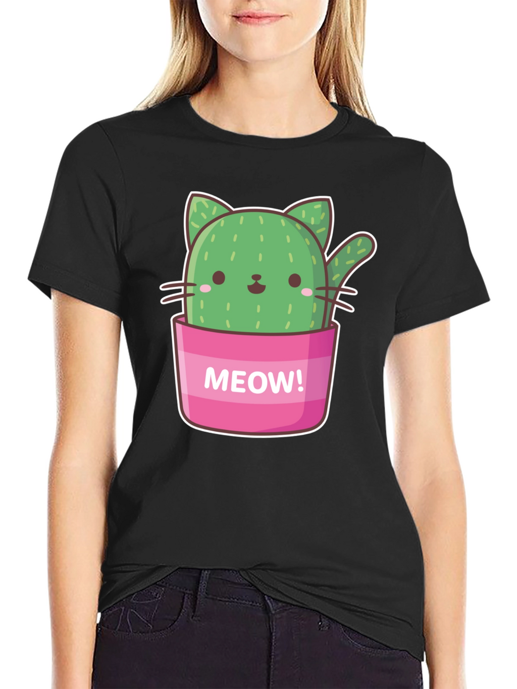 Cactus Cat Graphic T-Shirt - Meow! Design