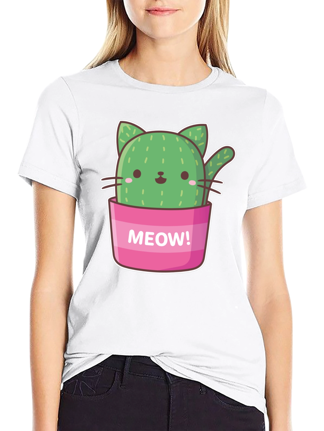 Cactus Cat Graphic T-Shirt - Meow! Design