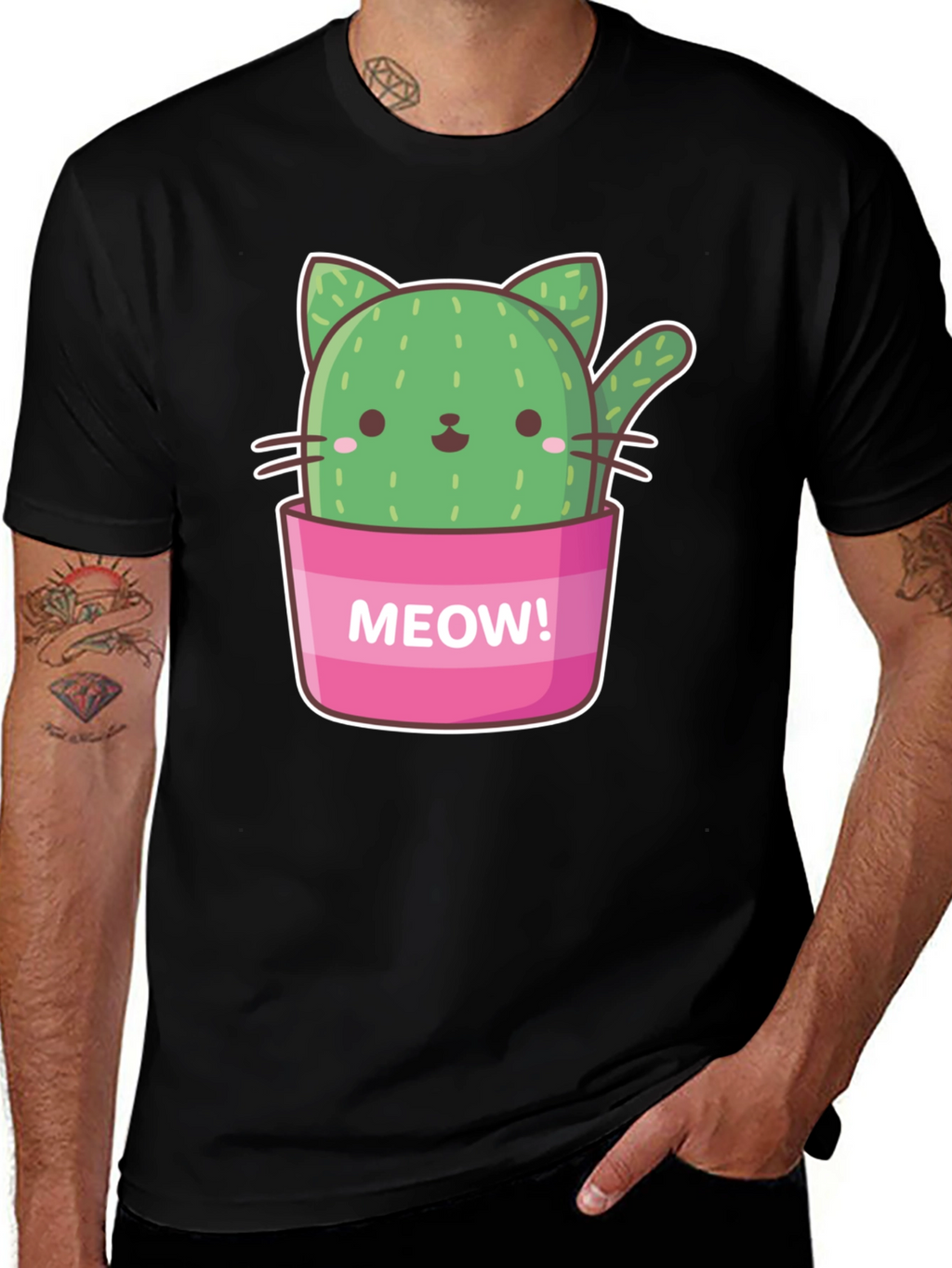 Cactus Cat Graphic T-Shirt - Meow! Design