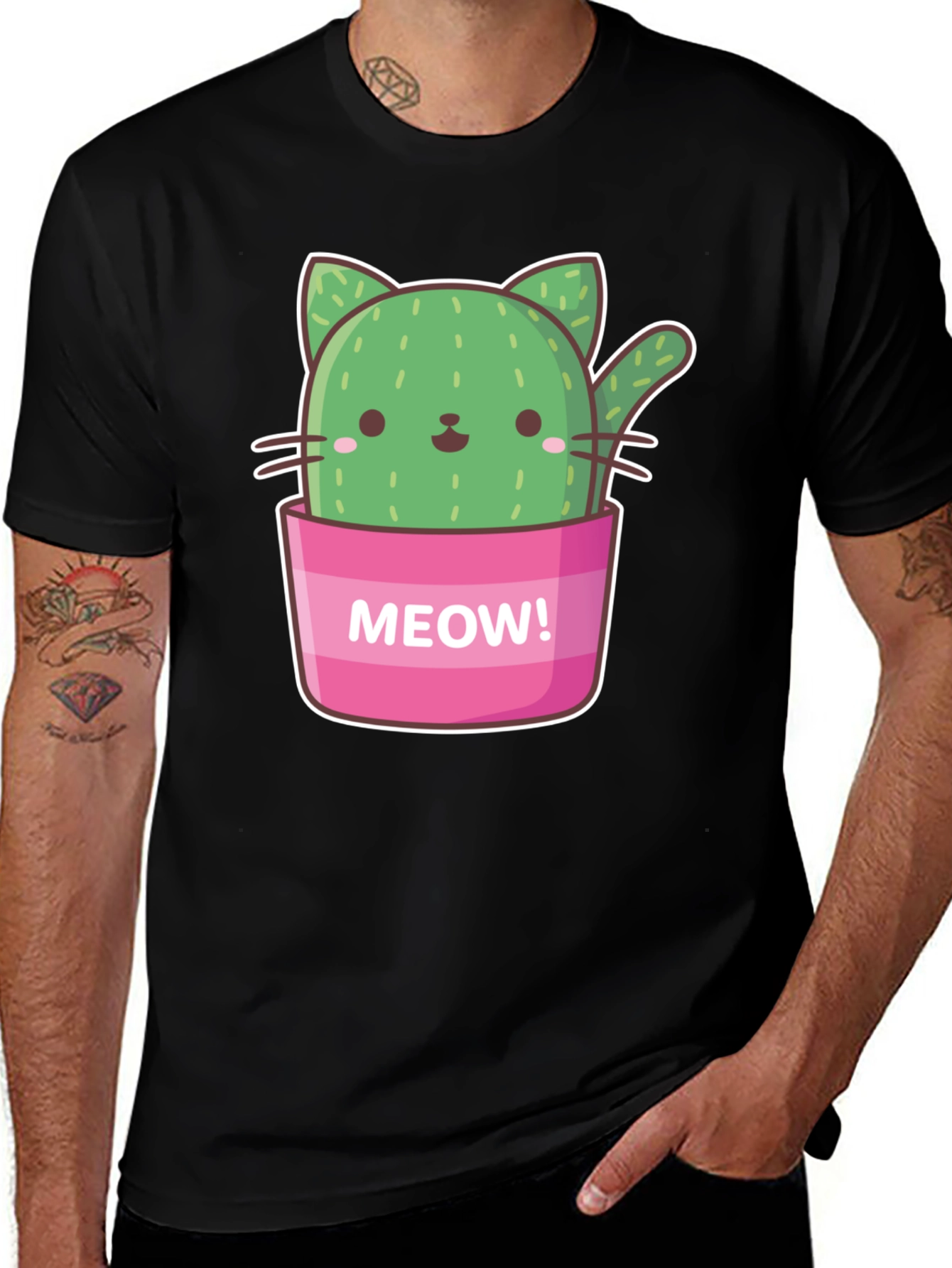 Cactus Cat Graphic T-Shirt - Meow! Design