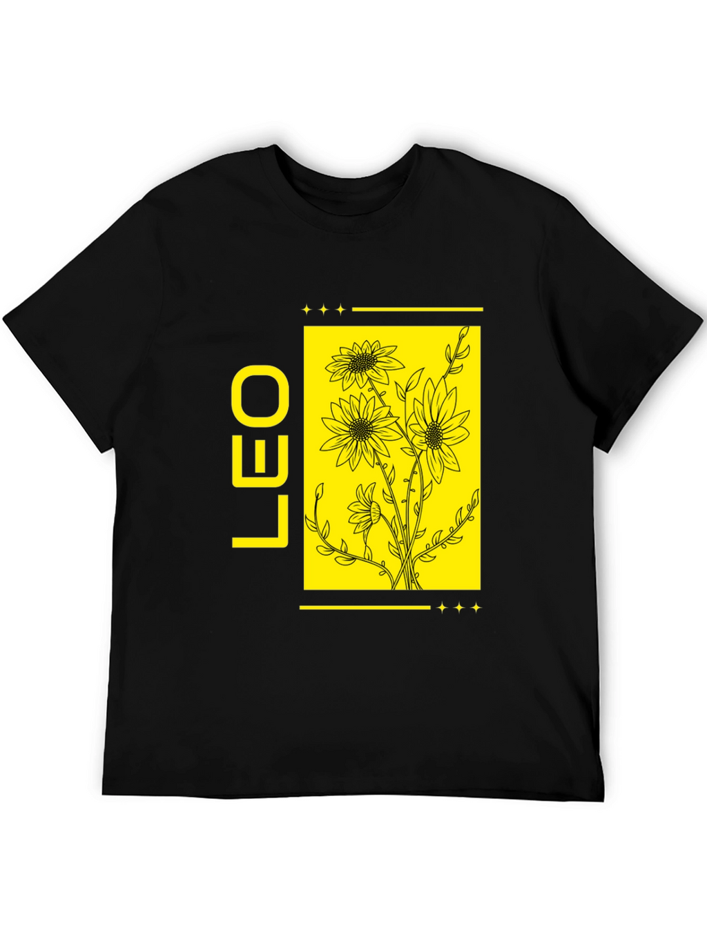 LEO Zodiac Sign Sunflower Graphic Black T-Shirt