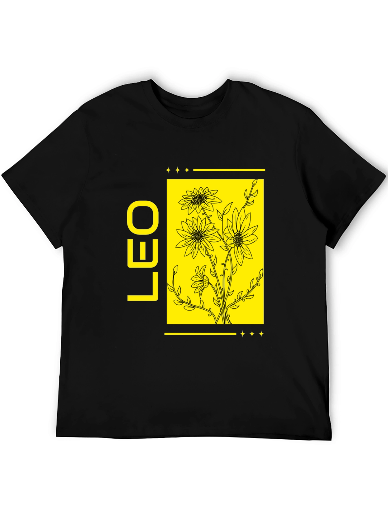 LEO Zodiac Sign Sunflower Graphic Black T-Shirt