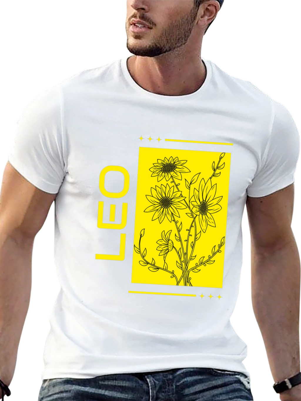 LEO Zodiac Sign Sunflower Graphic Black T-Shirt