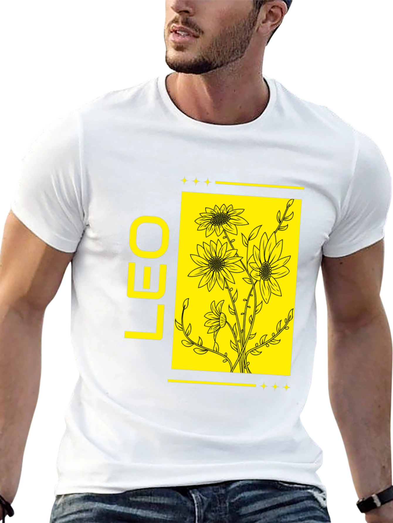 LEO Zodiac Sign Sunflower Graphic Black T-Shirt