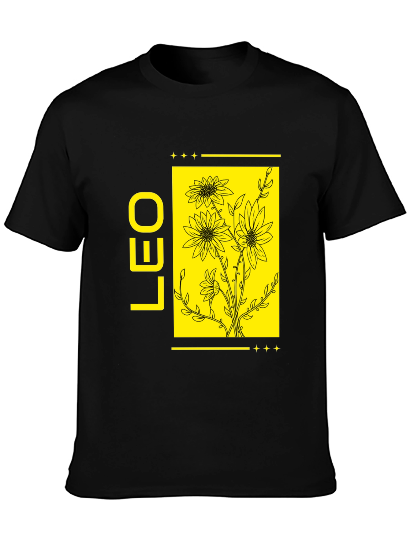 LEO Zodiac Sign Sunflower Graphic Black T-Shirt