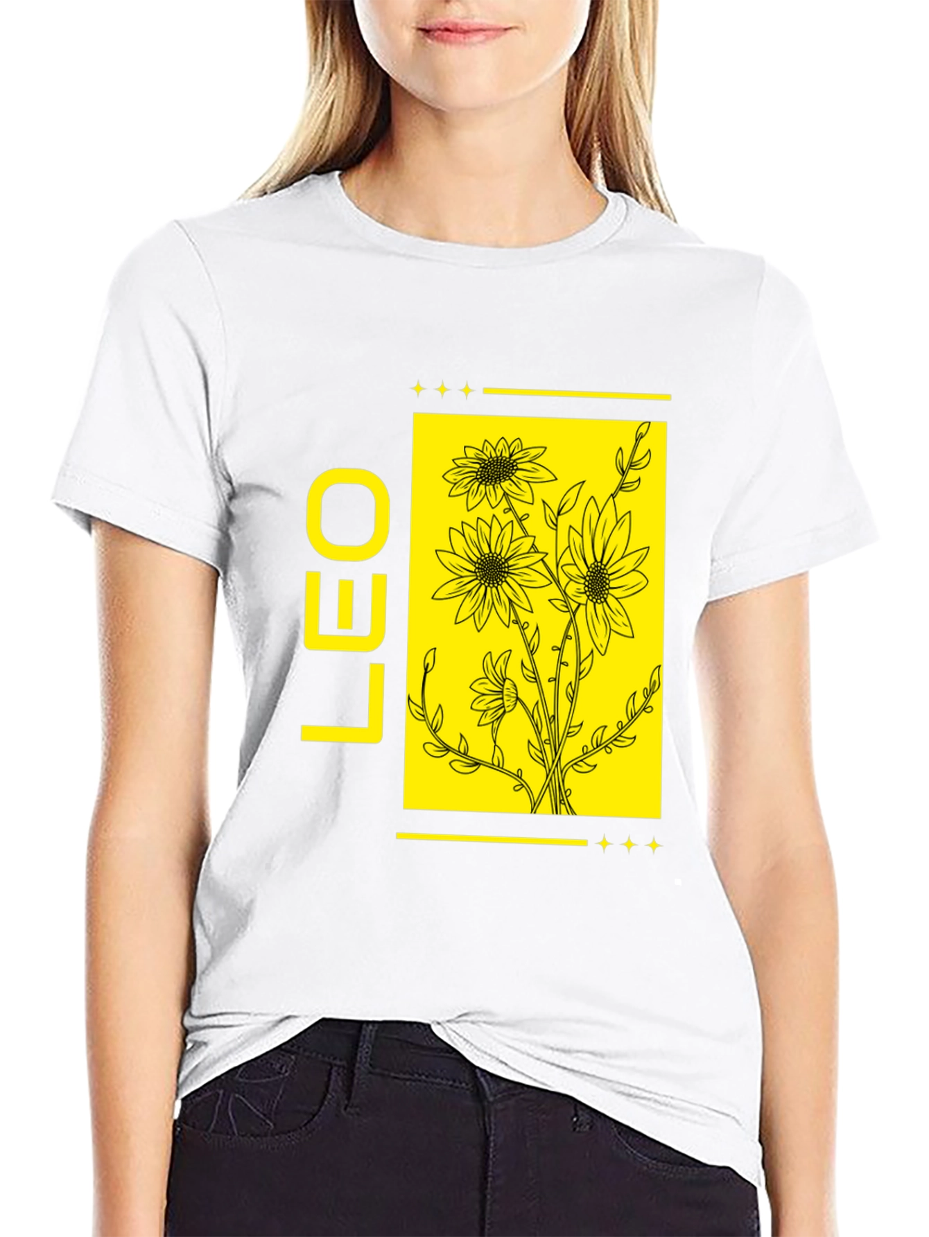 LEO Zodiac Sign Sunflower Graphic Black T-Shirt