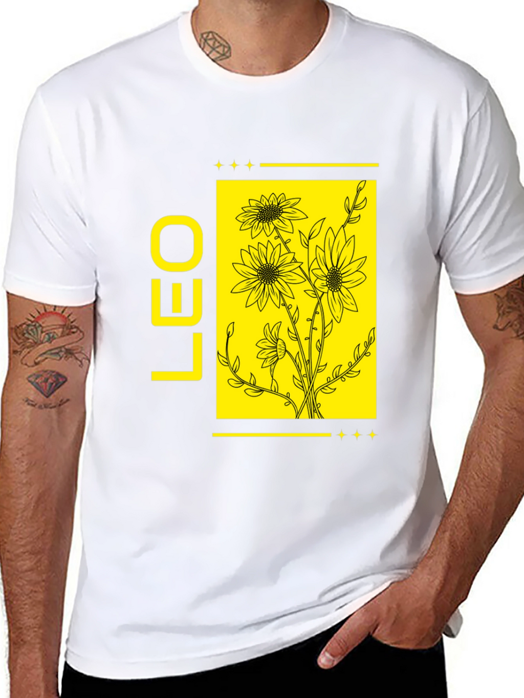 LEO Zodiac Sign Sunflower Graphic Black T-Shirt