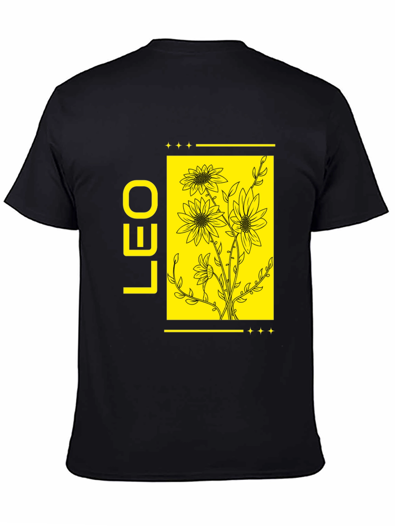 LEO Zodiac Sign Sunflower Graphic Black T-Shirt