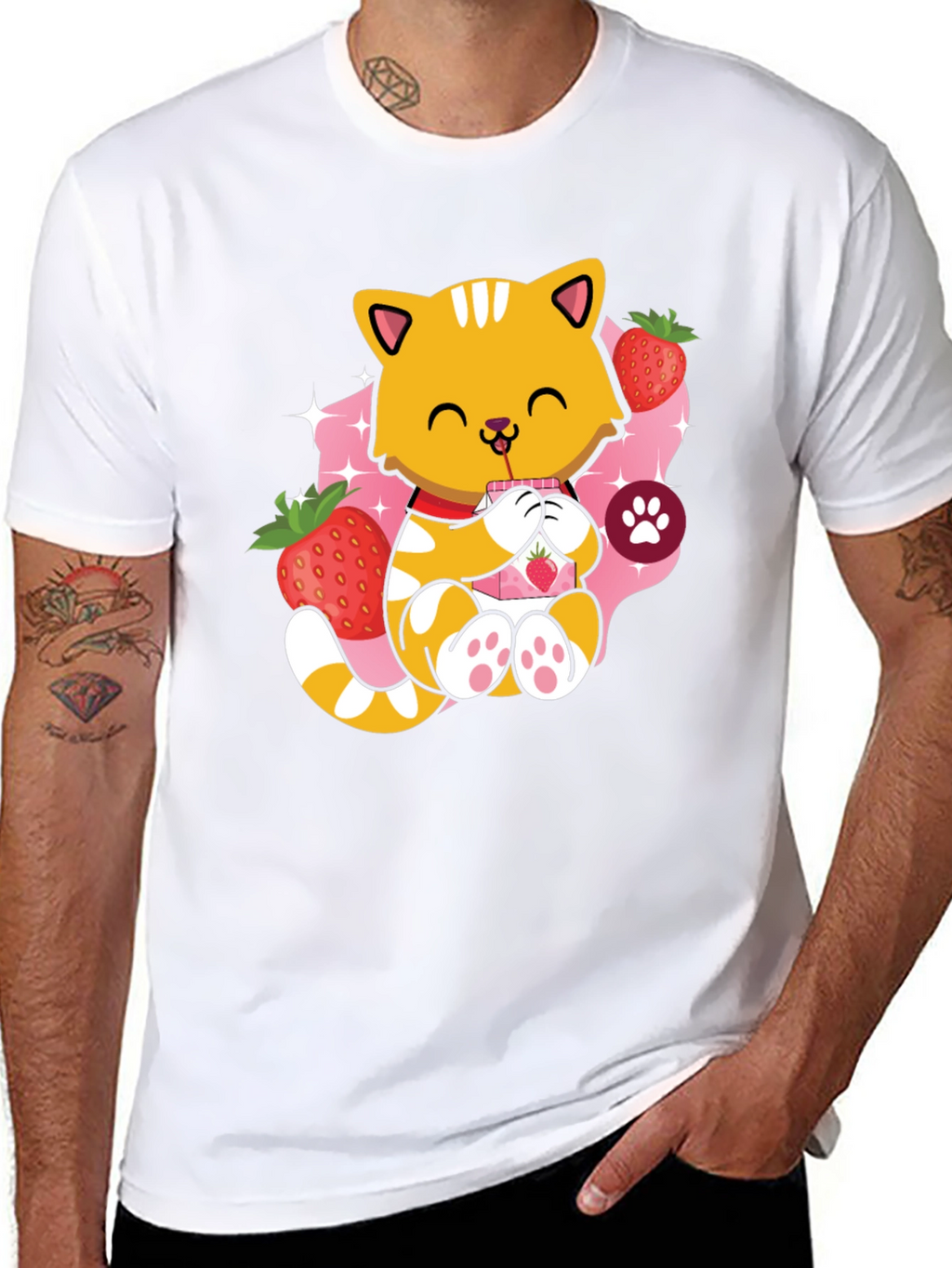 Cute Cat Strawberry Milk T-Shirt
