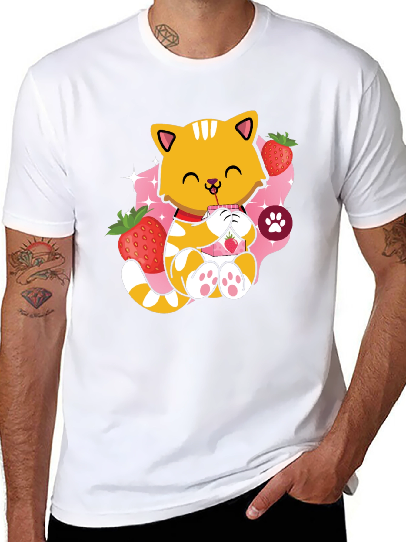Cute Cat Strawberry Milk T-Shirt