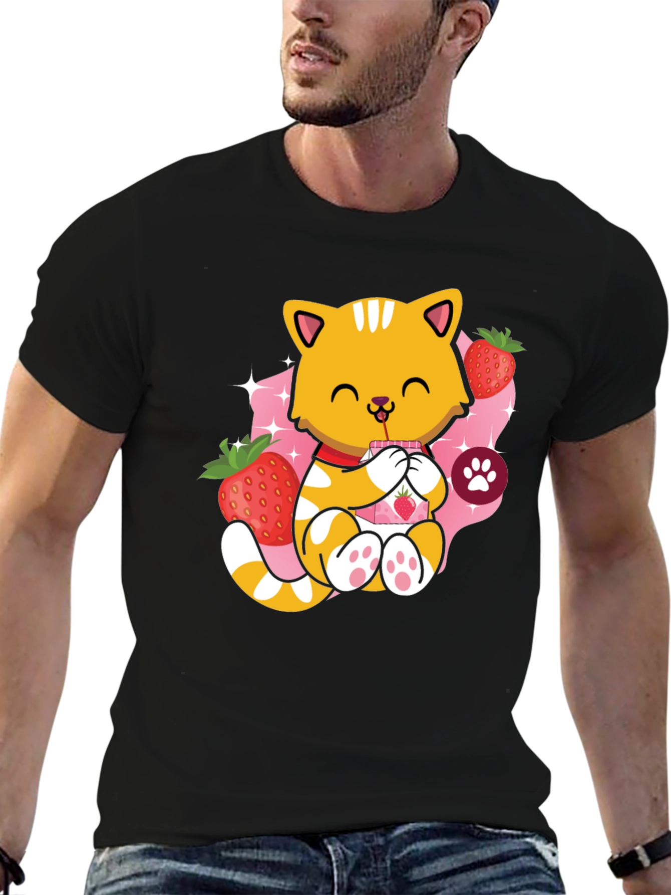 Cute Cat Strawberry Milk T-Shirt