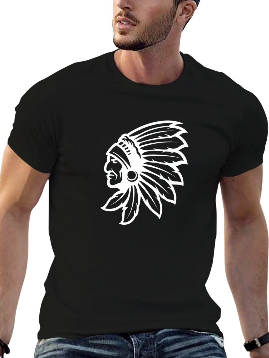 Black T-Shirt with Indian Chief Graphic