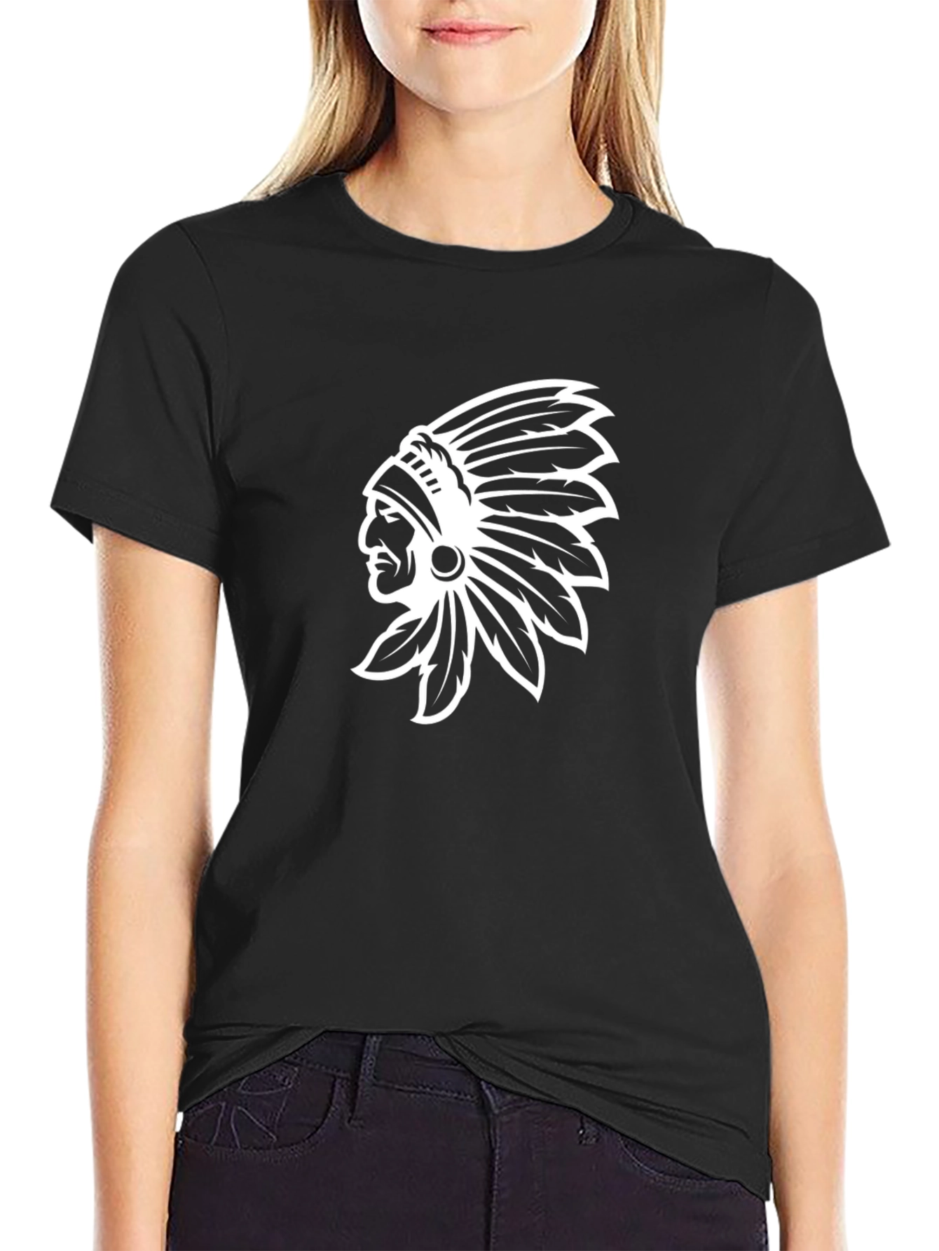 Black T-Shirt with Indian Chief Graphic