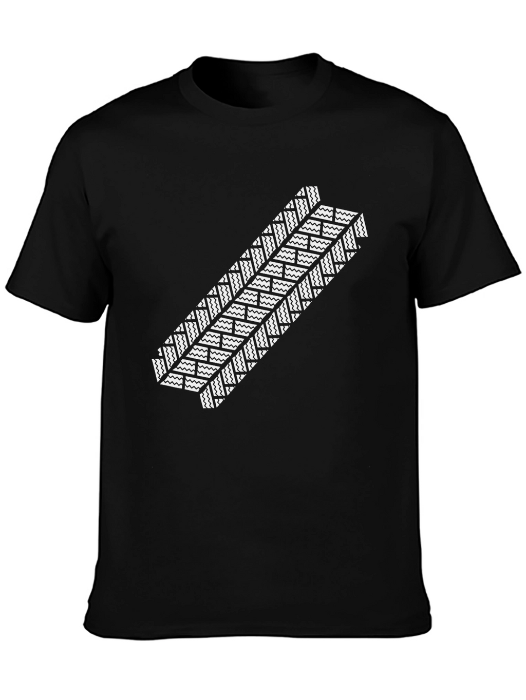 Mens Black T-Shirt with White Tire Track Design