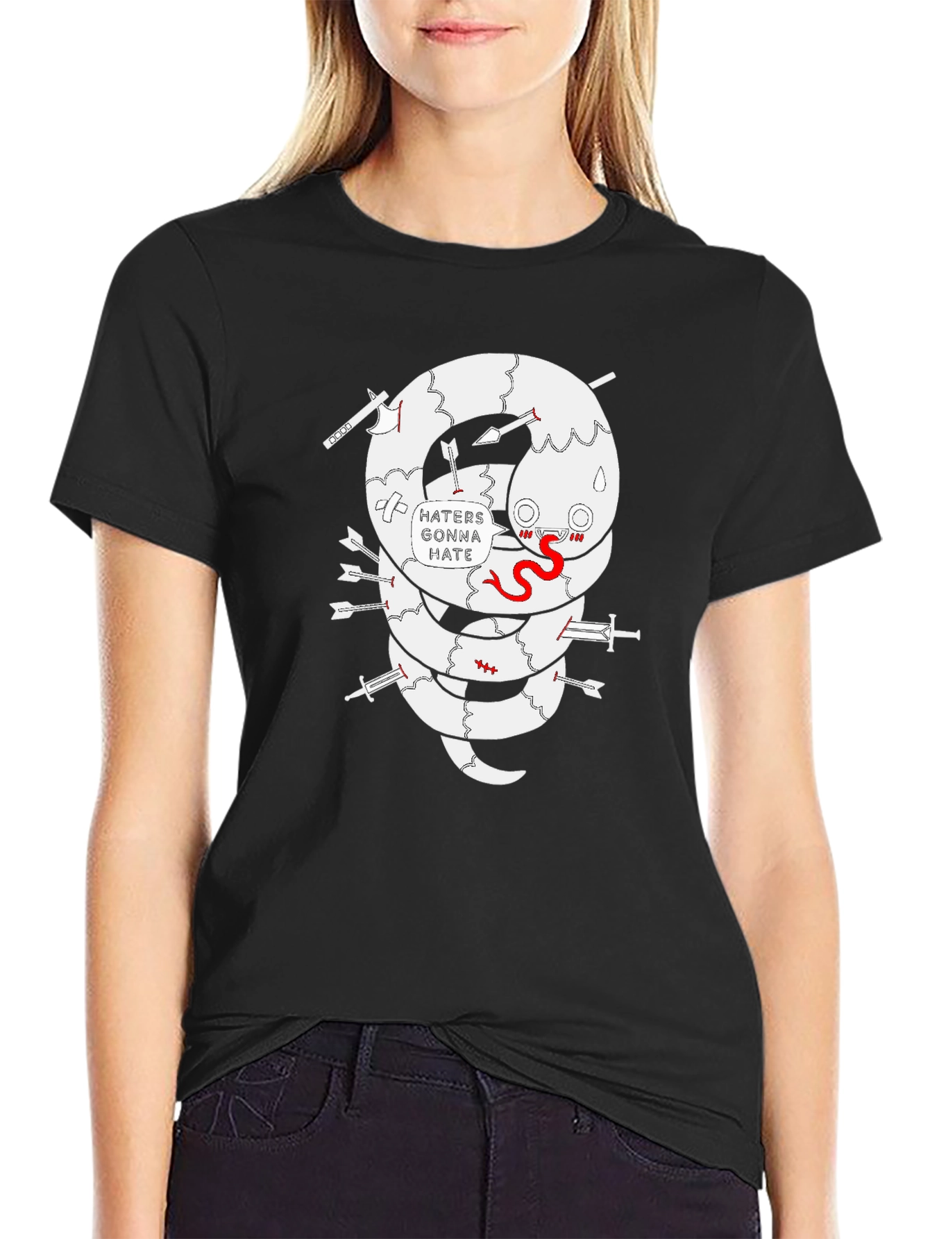 Haters Gonna Hate Snake Graphic Tee - Black Cotton