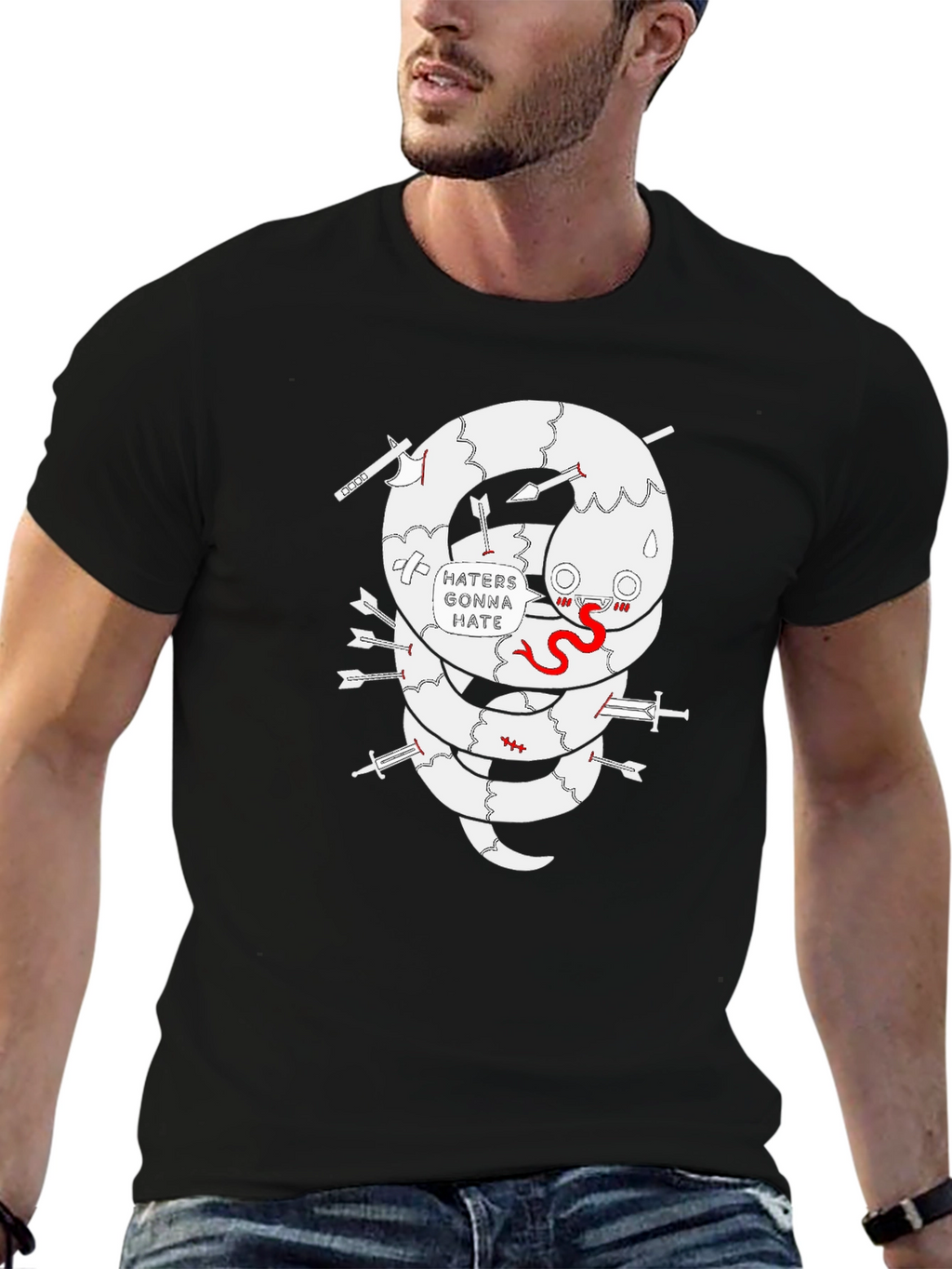 Haters Gonna Hate Snake Graphic Tee - Black Cotton