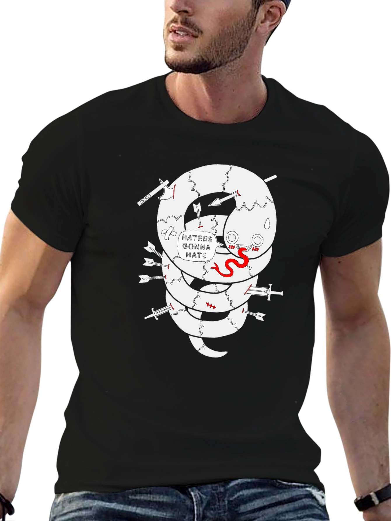 Haters Gonna Hate Snake Graphic Tee - Black Cotton