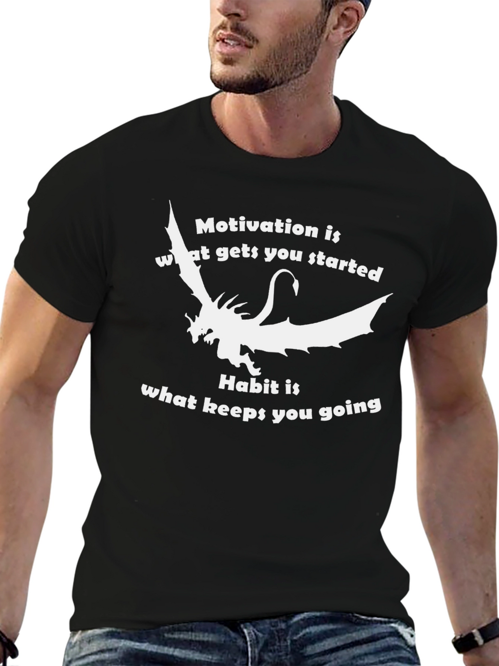 Motivational Dragon Graphic T-Shirt - Black