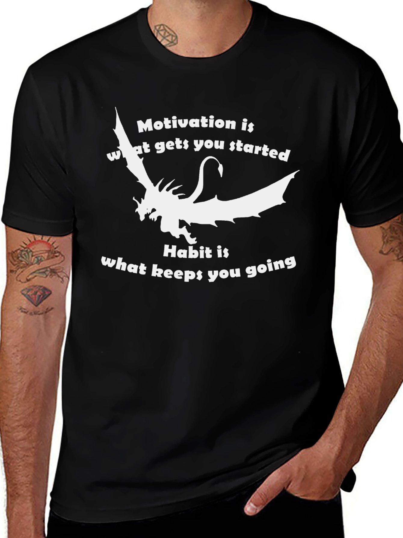 Motivational Dragon Graphic T-Shirt - Black