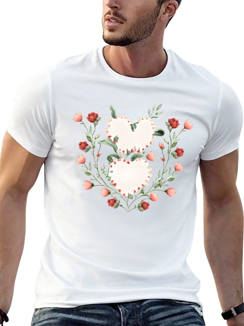 Floral Heart Graphic Tee - Romantic Style