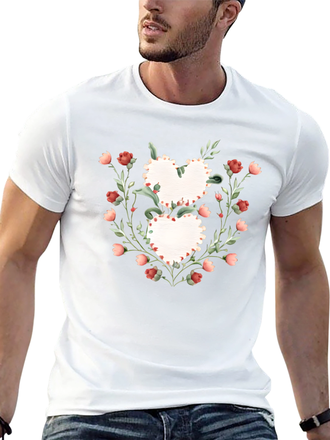 Floral Heart Graphic Tee - Romantic Style