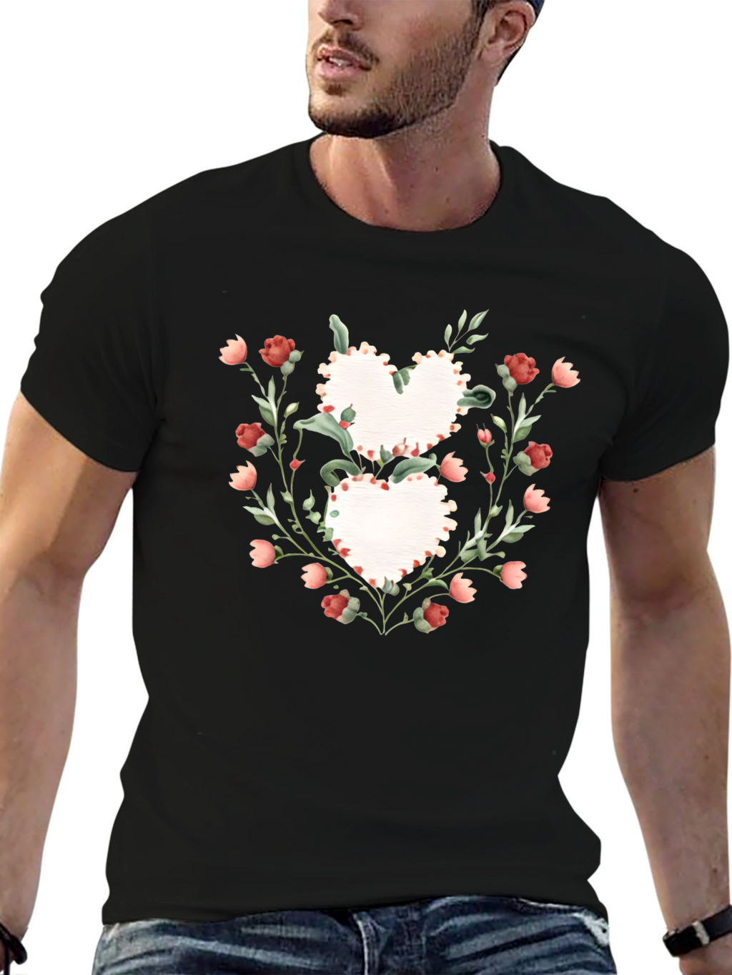 Floral Heart Graphic Tee - Romantic Style
