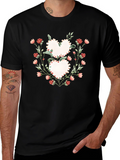 Floral Heart Graphic Tee - Romantic Style