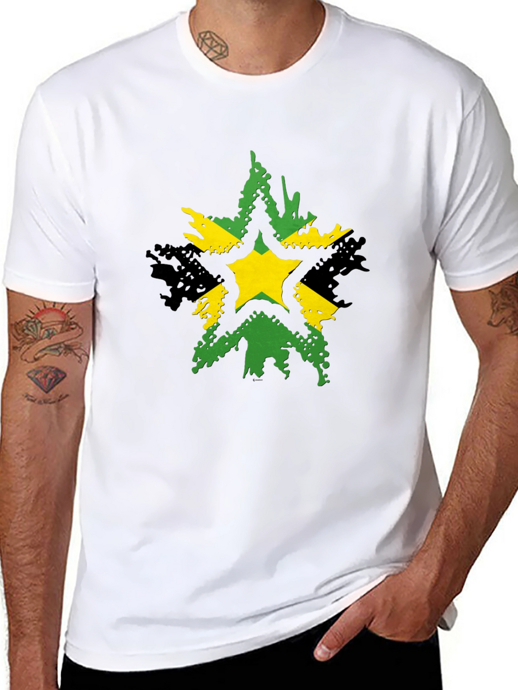 Jamaican Star Graphic Tee - Black Casual T-Shirt