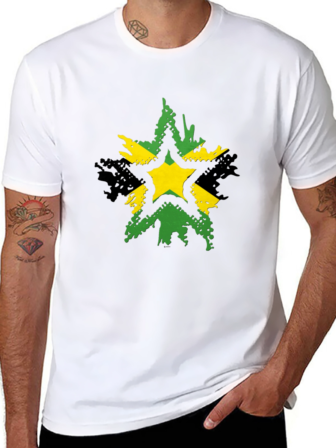 Jamaican Star Graphic Tee - Black Casual T-Shirt