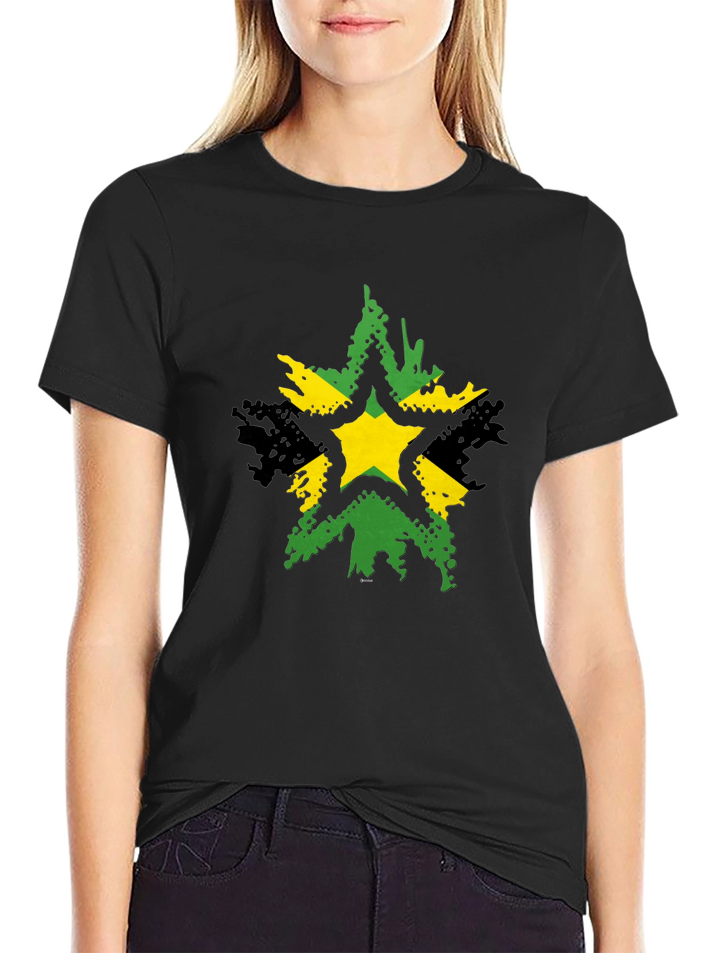 Jamaican Star Graphic Tee - Black Casual T-Shirt