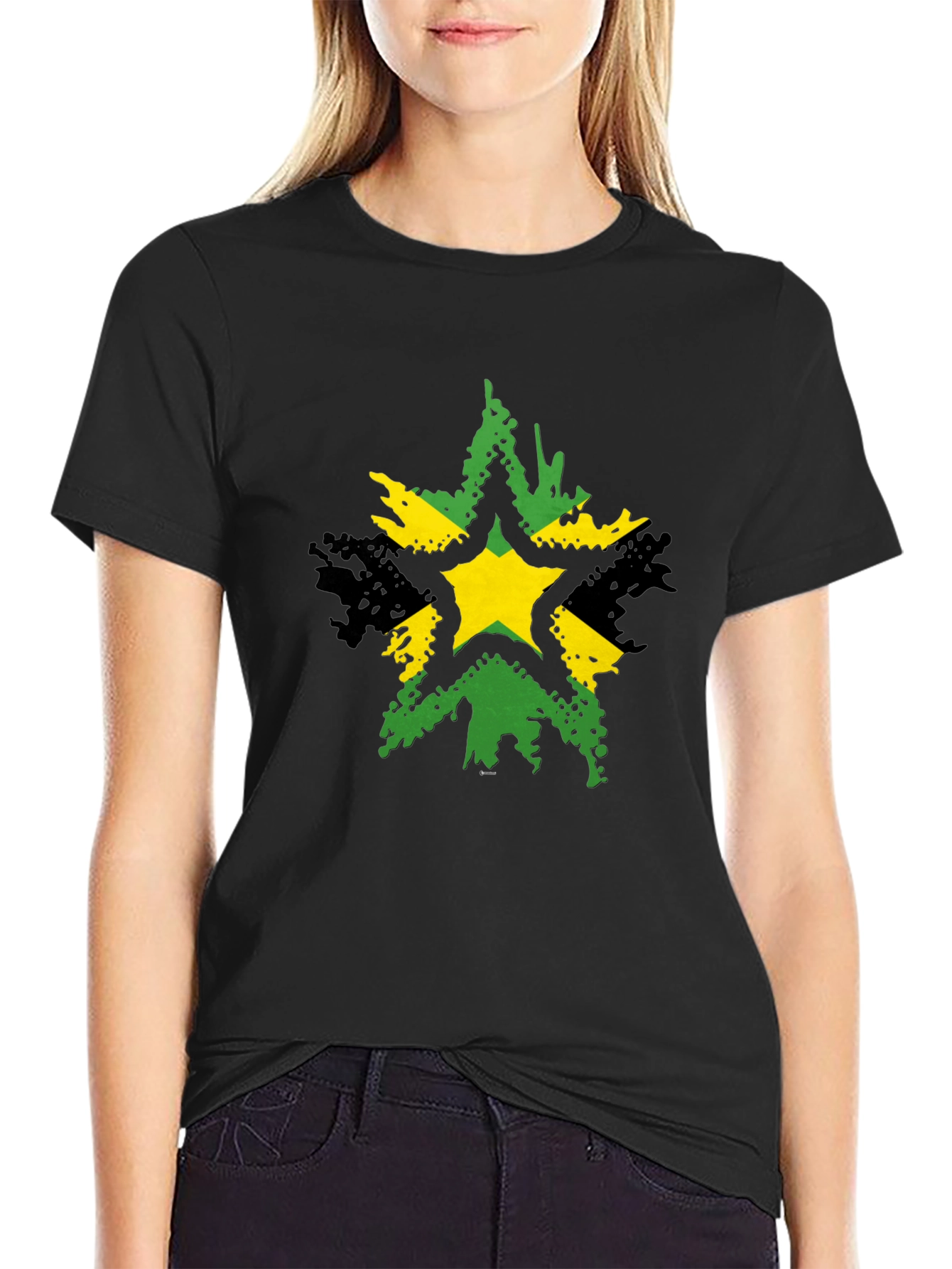 Jamaican Star Graphic Tee - Black Casual T-Shirt