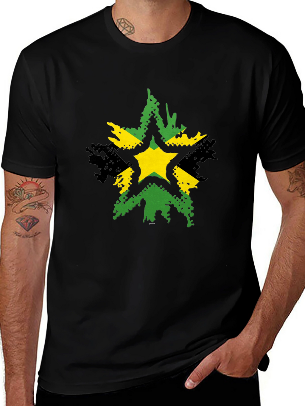 Jamaican Star Graphic Tee - Black Casual T-Shirt