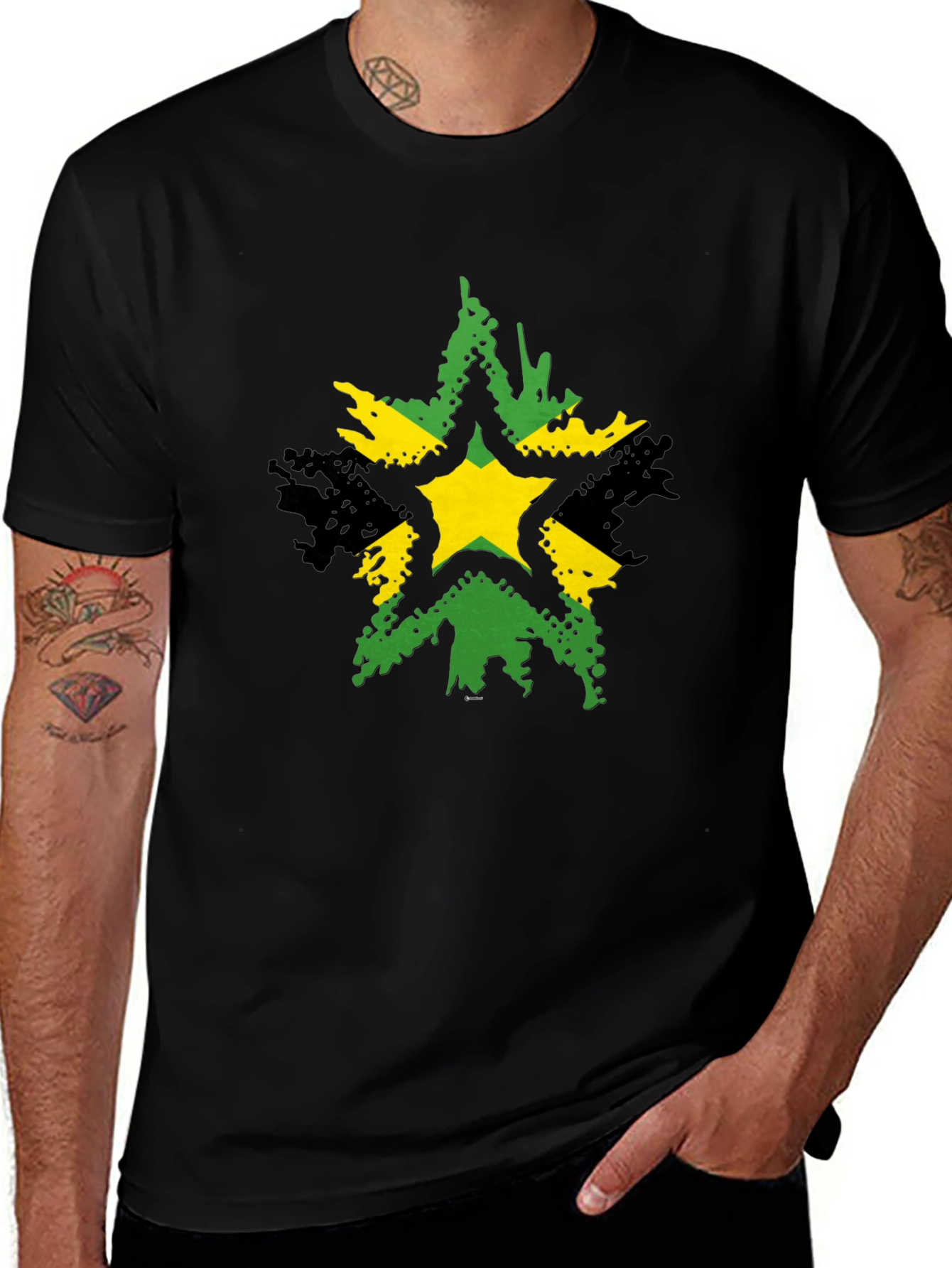 Jamaican Star Graphic Tee - Black Casual T-Shirt