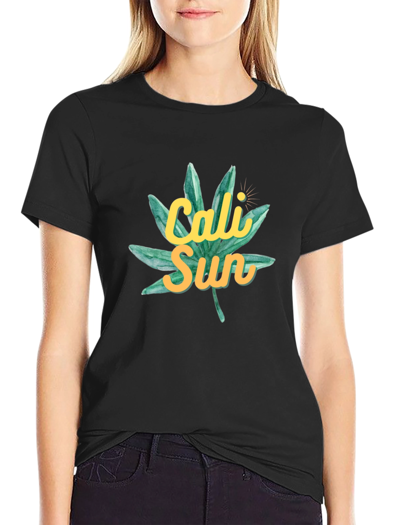 Cali Sun Graphic Tee - Black Cotton T-Shirt