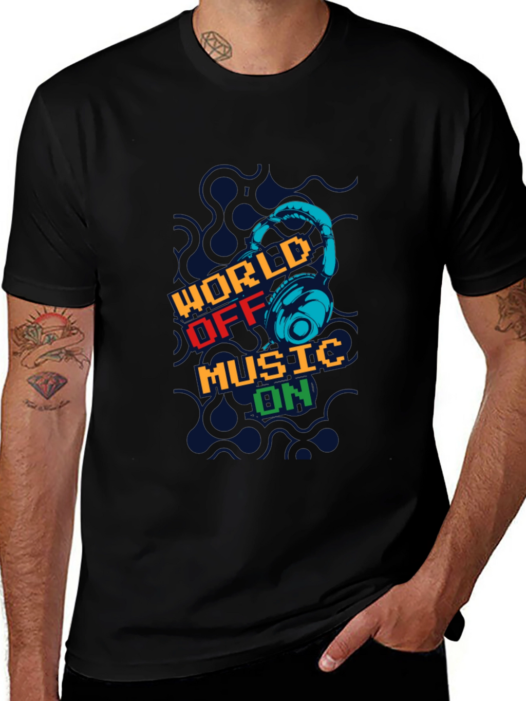 World Off Music On Black Graphic T-Shirt