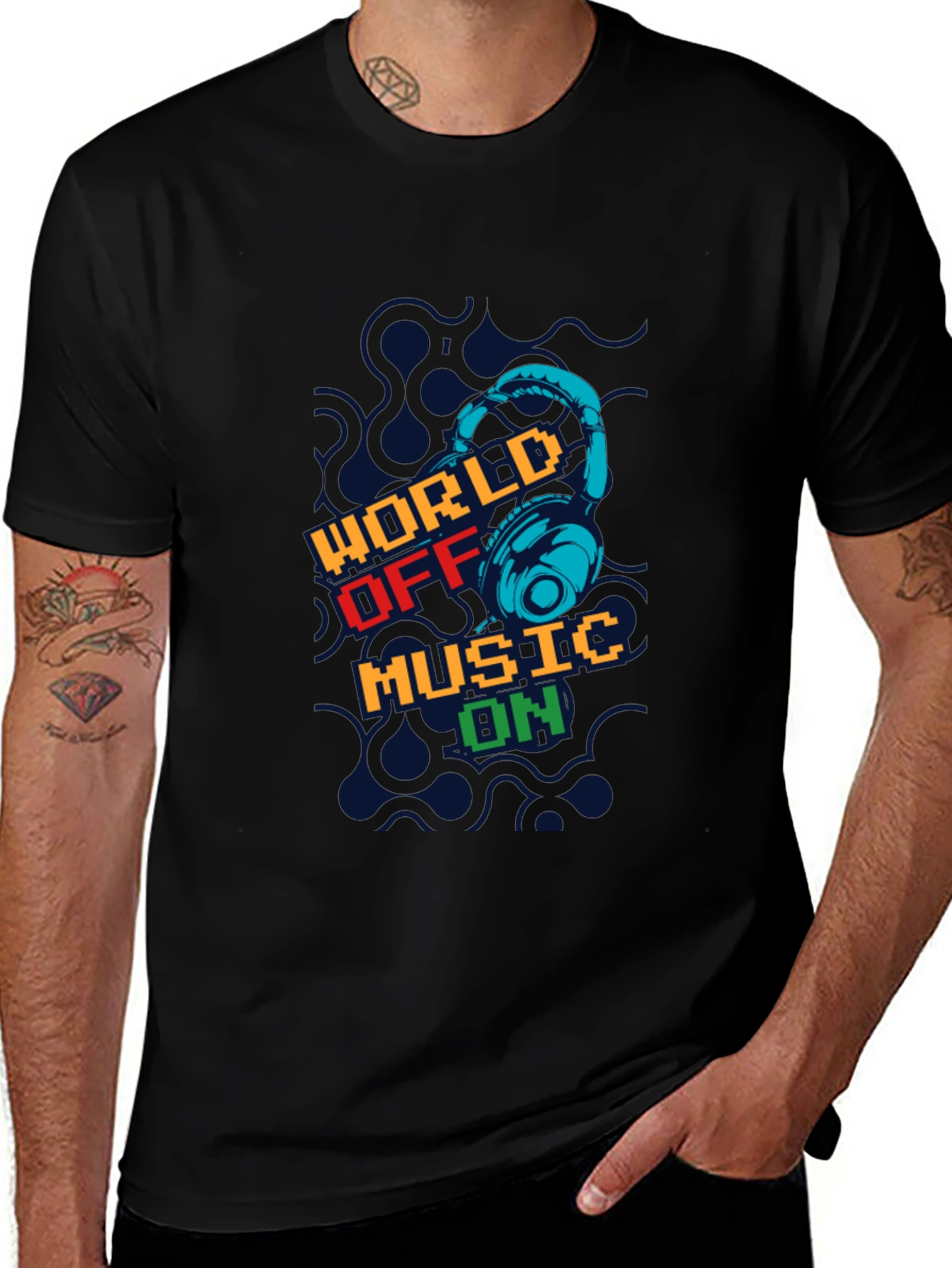 World Off Music On Black Graphic T-Shirt