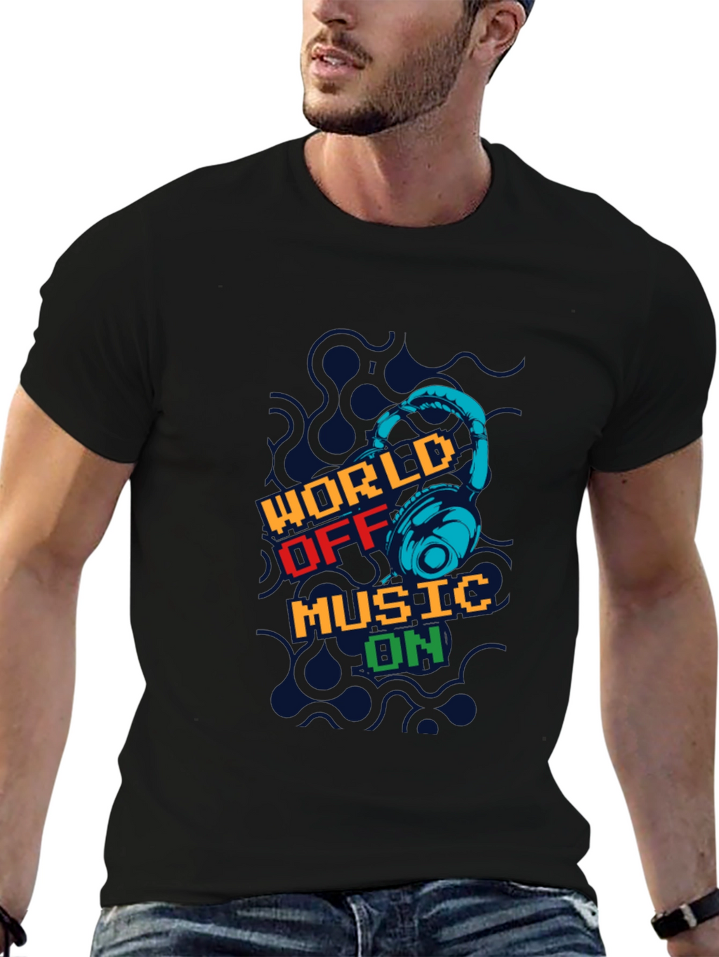 World Off Music On Black Graphic T-Shirt