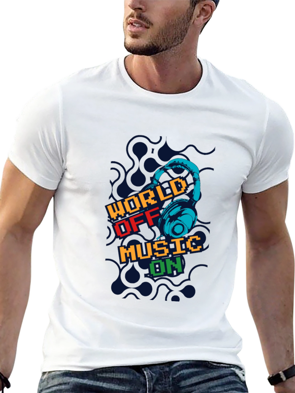 World Off Music On Black Graphic T-Shirt