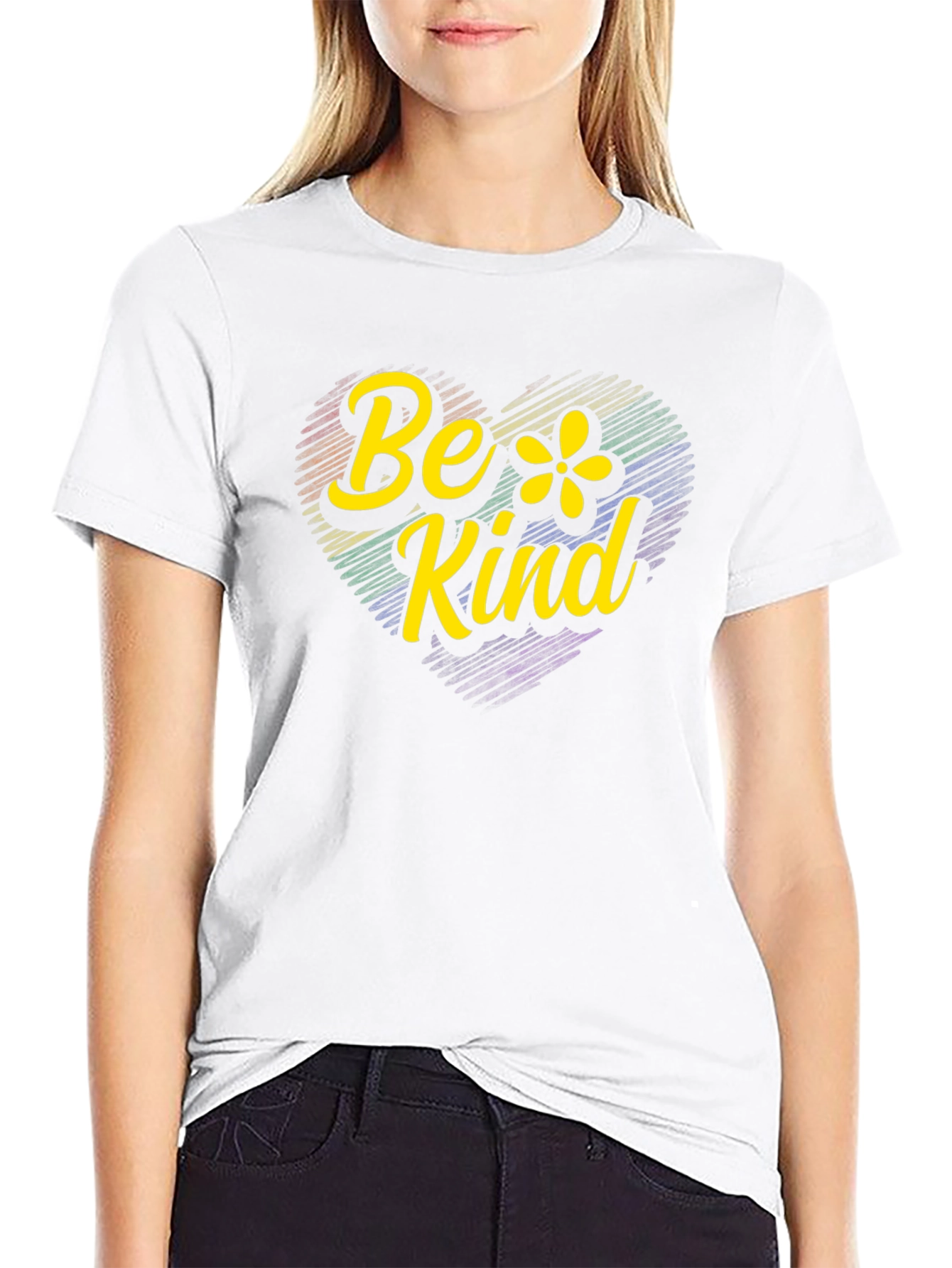 Be Kind Rainbow Heart Graphic T-Shirt