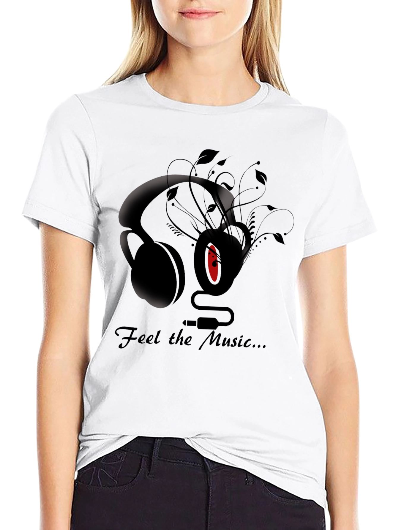 Feel the Music Graphic Tee - Stylish Black T-Shirt