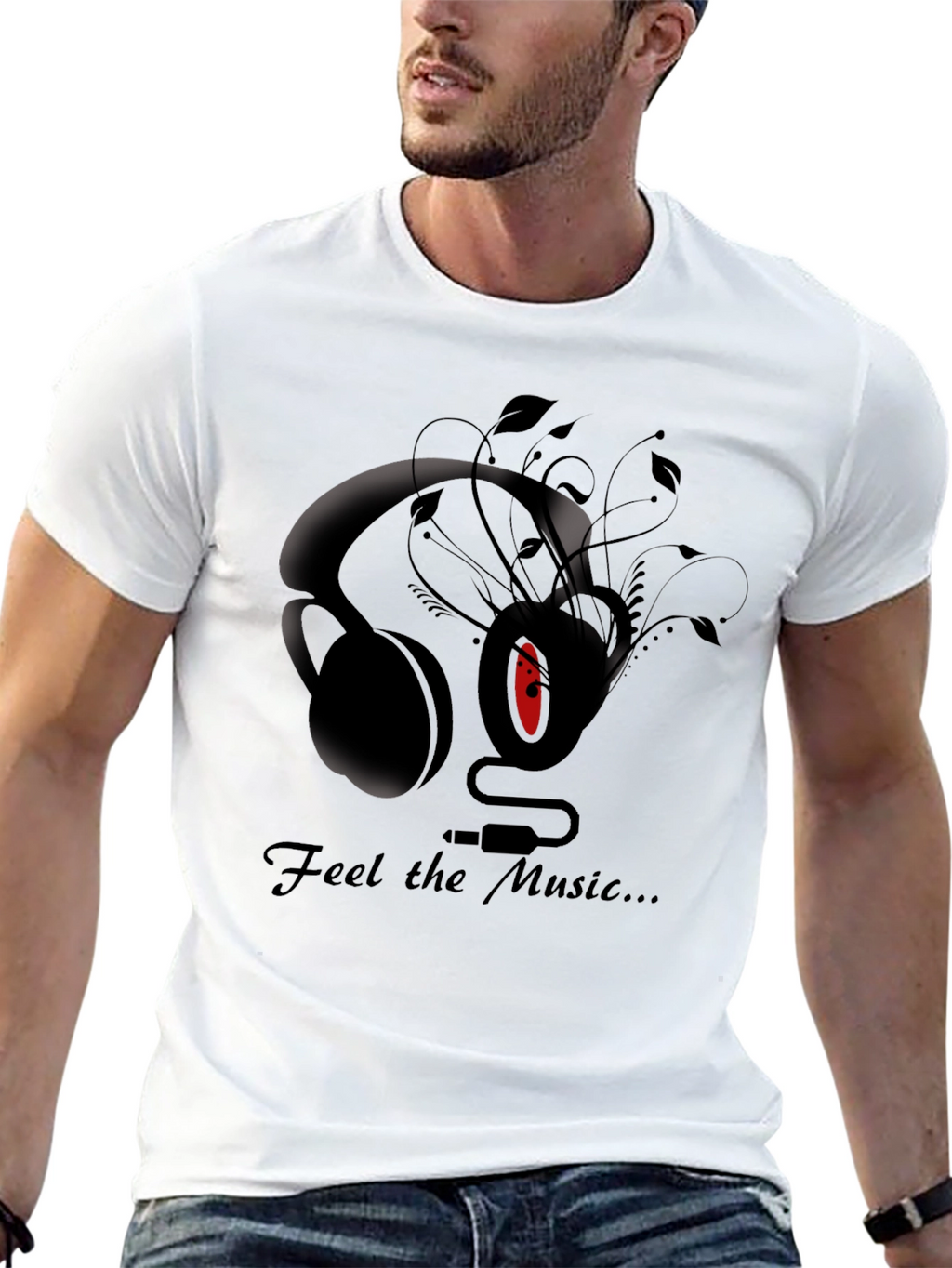 Feel the Music Graphic Tee - Stylish Black T-Shirt