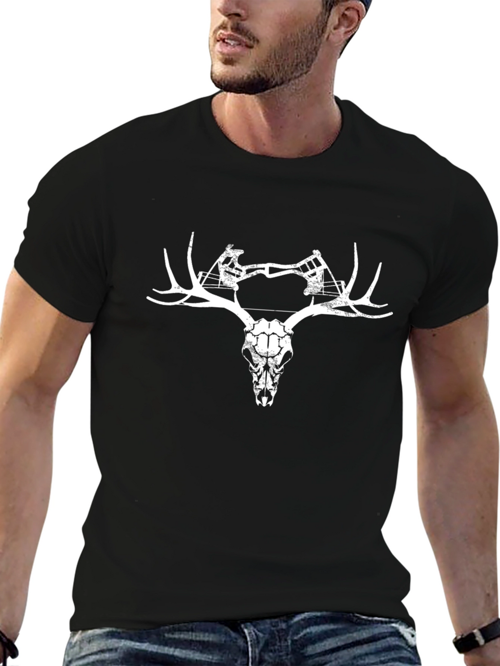 Bow Hunting Skull Graphic Tee - Black Cotton T-Shirt